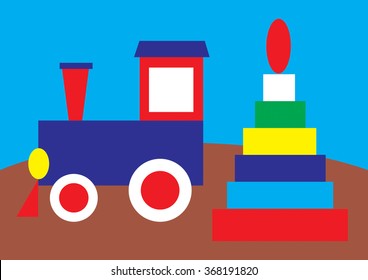 A series of panels of geometric shapes for children's applique, mat, mosaics and more. The study of geometric shapes, primary colors, sizes. Toys.