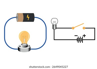 Série e circuitos elétricos paralelos. Circuito paralelo, circuito série, circuitos elétricos básicos experimentar vetor. Kirchhoff tensão lei. série e circuitos paralelos com batter e lâmpada
