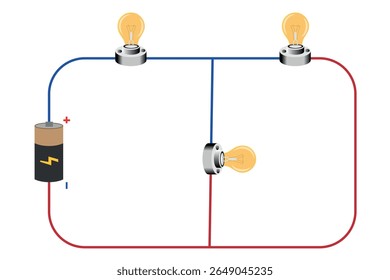 Série e circuitos elétricos paralelos. Circuito paralelo, circuito série, circuitos elétricos básicos experimentar vetor. Kirchhoff tensão lei. série e circuitos paralelos com batter e lâmpada