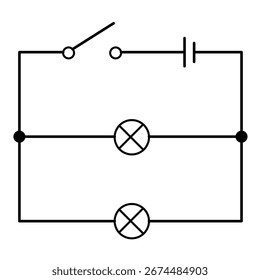 Series and parallel electrical circuits. Parallel circuit, Series circuit, basic electric circuits experiment vector. Kirchhoff voltage law. series and parallel circuits with Batter and light bulb
