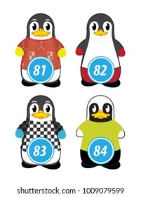 series of penguins numbered from one to one hundred, with different personalities and editable vector outfits for classroom and children's learning