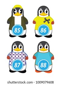 series of penguins numbered from one to one hundred, with different personalities and editable vector outfits for classroom and children's learning