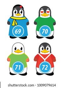 series of penguins numbered from one to one hundred, with different personalities and editable vector outfits for classroom and children's learning