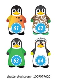 series of penguins numbered from one to one hundred, with different personalities and editable vector outfits for classroom and children's learning