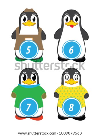 series of penguins numbered from one to one hundred, with different personalities and editable vector outfits for classroom and children's learning
