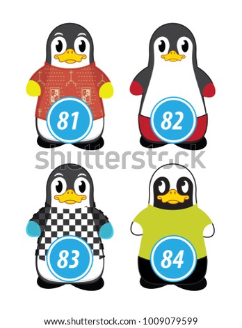 series of penguins numbered from one to one hundred, with different personalities and editable vector outfits for classroom and children's learning