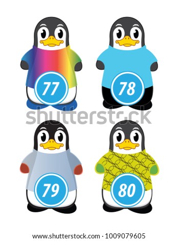 series of penguins numbered from one to one hundred, with different personalities and editable vector outfits for classroom and children's learning