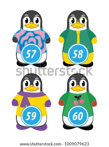 series of penguins numbered from one to one hundred, with different personalities and editable vector outfits for classroom and children's learning