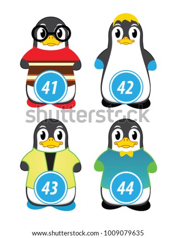 series of penguins numbered from one to one hundred, with different personalities and editable vector outfits for classroom and children's learning