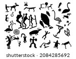 A series of petroglyphs, cave drawings, vector design
