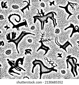 A series of petroglyphs, cave drawings, vector design