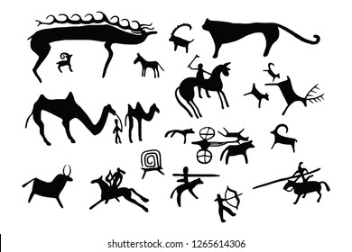 Cave Drawing Seamless Pattern On White Stock Vector (Royalty Free ...