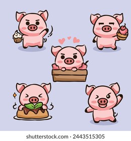 a series of pictures of pigs and a cake with the words piggy bank on it