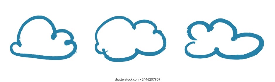 A series of playful sky blue cloud outlines sketched on a white background, reminiscent of a light-hearted, breezy day.