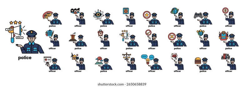 A series of police officers in different positions and uniforms. The image is a collection of various police officers in different poses and uniforms