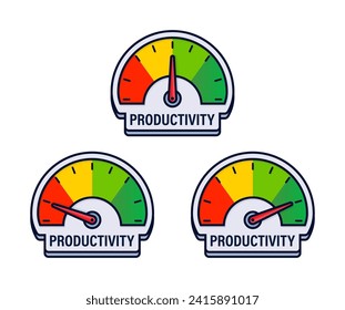 Series of Productivity Level Indicators Vector Illustration with Multi Color Efficiency Gauges
