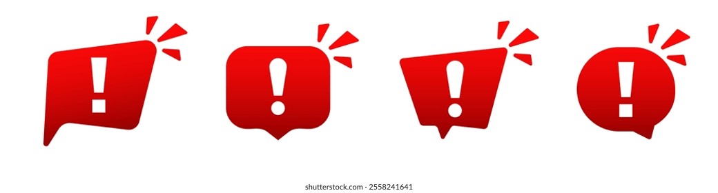 A series of red speech bubbles containing exclamation marks, indicating alerts or warnings.