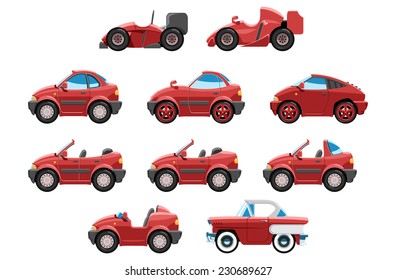 series of red sport cars with different bodies