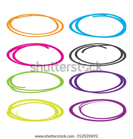 Series of red, yellow, blue, brown, green  highlight pen circle, hand draw circles set in various colors.