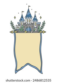Series of royal paper scroll paper background poster template in cute medieval fairy tale kingdom illustration drawing