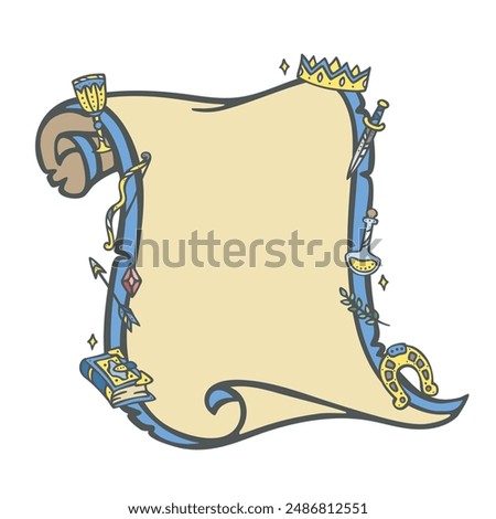 Series of royal paper scroll paper background poster template in cute medieval fairy tale kingdom illustration drawing