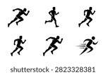 Series of running silhouettes showing active people in various athletic poses for sports fitness and health projects.