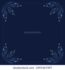 Series of scandinavian style floral flower background frame decoration paper page card notes memo greeting invitation template in navy color