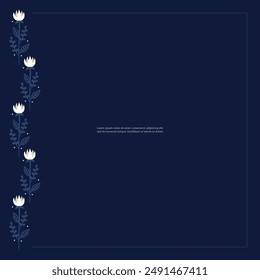 Series of scandinavian style floral flower background frame decoration paper page card notes memo greeting invitation template in navy color