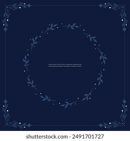Series of scandinavian style floral wreath flower background frame decoration paper page card notes memo greeting invitation template in blue navy color