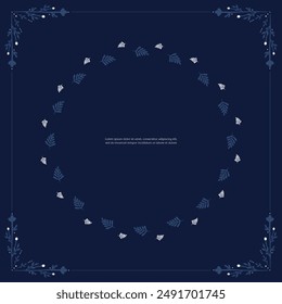 Series of scandinavian style floral wreath flower background frame decoration paper page card notes memo greeting invitation template in blue navy color