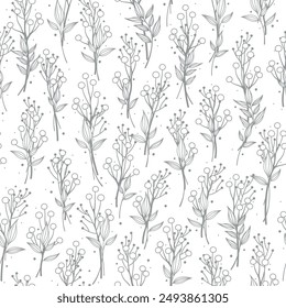 Serie de motivos florales sin costuras en línea de contorno escandinavo floral rústico para tela textil Fondo de pantalla papel wrap print