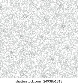 Serie de motivos florales sin costuras en línea de contorno escandinavo floral rústico para tela textil Fondo de pantalla papel wrap print