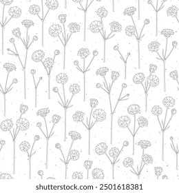 Serie de motivos de patrones de flores sin costura en rústico dibujo floral a mano línea de contorno de tela textil Fondo de pantalla papel wrap impresión