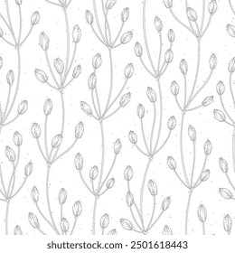 Serie de motivos de patrones de flores sin costura en rústico dibujo floral a mano línea de contorno de tela textil Fondo de pantalla papel wrap impresión