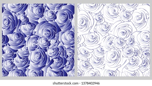 a series of seamless patterns with the image of a stylized rosebud, in different colors