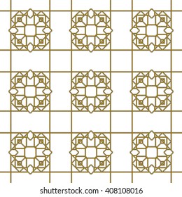 series of seamless patterns of square pixels on a white background. yellow-gold color  Vector graphics. For the interior design, wallpaper, textile and light industry