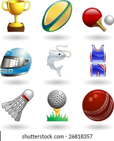 Series set of shiny colour icons or design elements related to sports