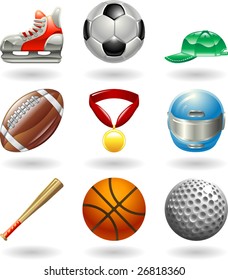 Series set of shiny colour icons or design elements related to sports