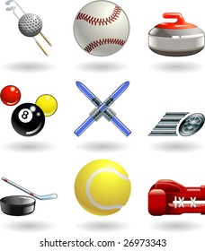 Series set of shiny colour icons or design elements related to sports