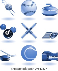 Series set of shiny colour icons or design elements related to sports