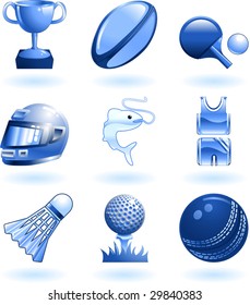 Series set of shiny colour icons or design elements related to sports