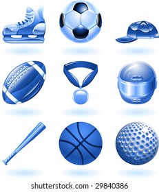 Series set of shiny colour icons or design elements related to sports