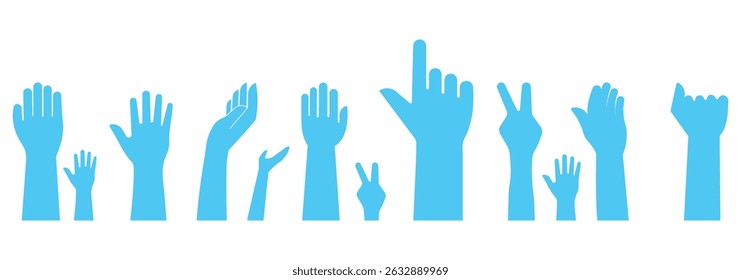 series of silhouetted hands raised high in unison icon vector illustration. hands silhouettes, Raised hands vector silhouettes, Set of hand silhouette icon logo template vector. eps 10