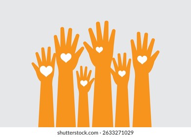 series of silhouetted hands raised high in unison icon vector illustration on Transparent Background. EPS 10
