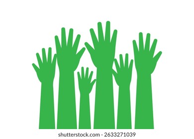 series of silhouetted hands raised high in unison icon vector illustration on Transparent Background. EPS 10