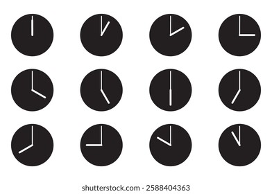 A series of simple analog clock faces. Sub-dial time display. EPS 10. Vector illustrations