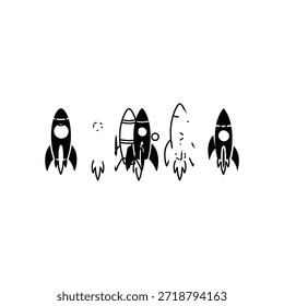 Una serie de simples ilustraciones de naves cohete que muestran diferentes etapas de vuelo