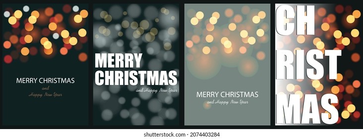 Series of simple vector holiday christmas cards with bokeh or postcard templates