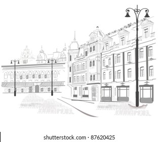 Series of sketches of beautiful old city streets