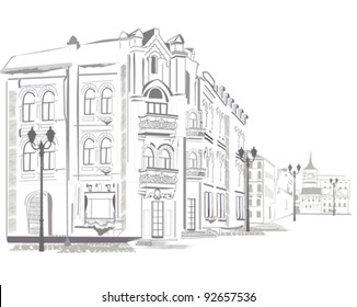 Series of sketches of streets in old city